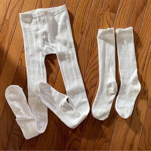 Little Stocking Co Bundle White Tights 7-8 Cable Knit Ruffle Knee High Socks